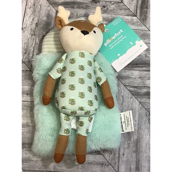 Pillowfort Plush Reindeer Mint Sleeping Bag Christmas Pajamas Stuffed Animal - Picture 1 of 5